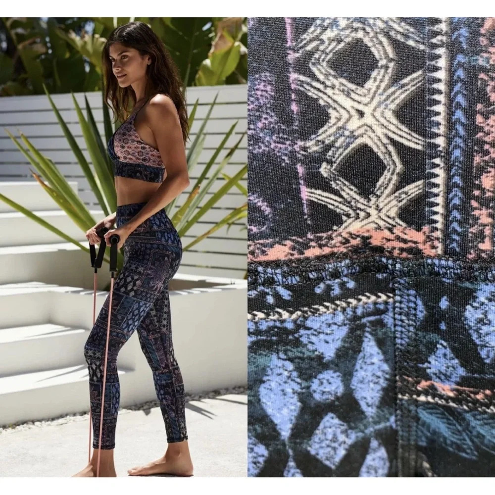 $98 Anthropologie x Daily Practice High Rise Leggings Floral Patchwork Black XL